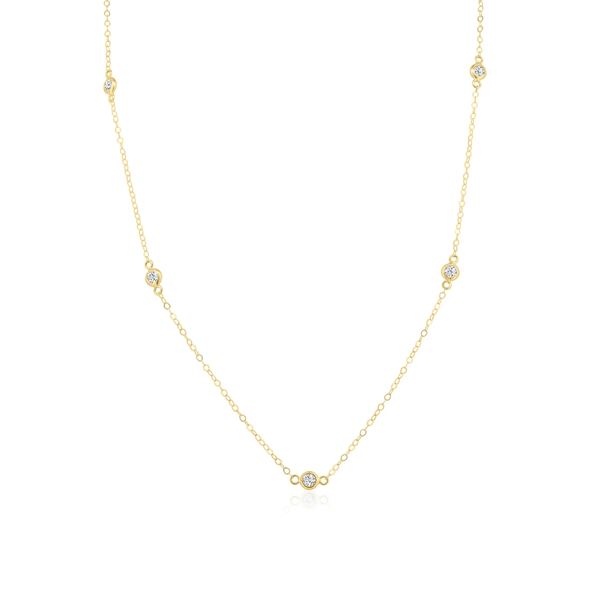 14N00001 - 14 Karat Yellow Gold Clear CZ Round Charm Link Necklace