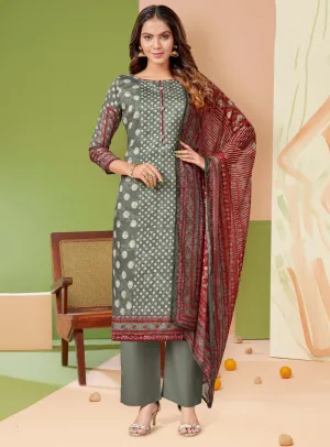 Alok Unstitched Grey Salwar Suit Fabric Dress Material for Women