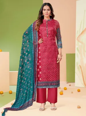 Alok Unstitched Red Salwar Suit Fabric Dress Material for Women