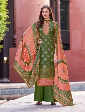 Alok Woolen Pashmina Green Winter Unstitched Suit