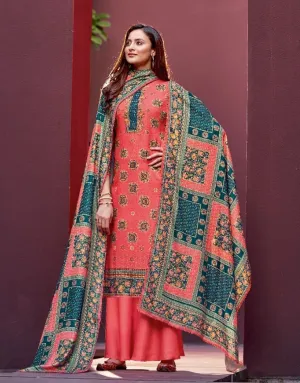 Alok Woolen Pashmina Red Winter Unstitched Suit With Dupatta