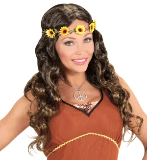 Brown Hippie Wig with Sunflower Headband