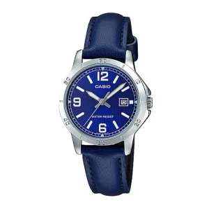 Casio Ladies' Standard Analog Blue Leather Strap Watch LTPV004L-2B LTP-V004L-2B