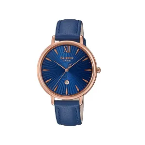 Casio Sheen Sapphire Crystal Lineup Slim Case Blue Leather Band Watch SHE4534PGL-2A SHE-4534PGL-2A