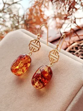 Dangle Earrings: Amber Flowers