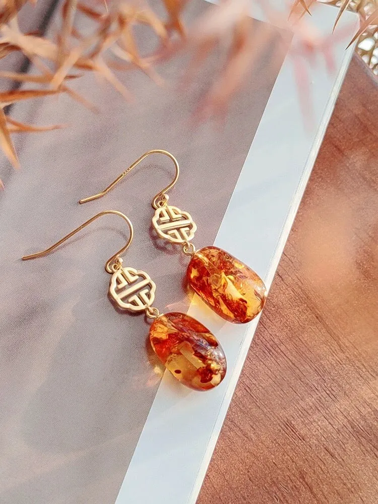 Dangle Earrings: Amber Flowers