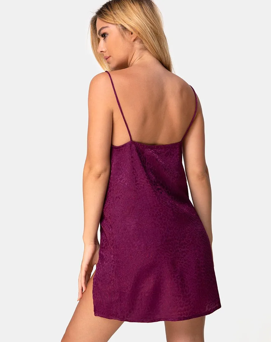 Datista Slip Dress in Satin Cheetah Grape