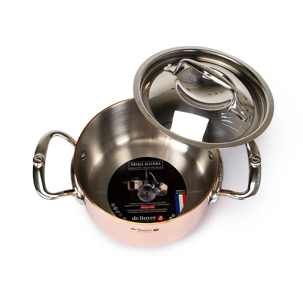 De Buyer Prima Matera Copper Stew Pan with Stainless Steel Handles & Lid 16cm