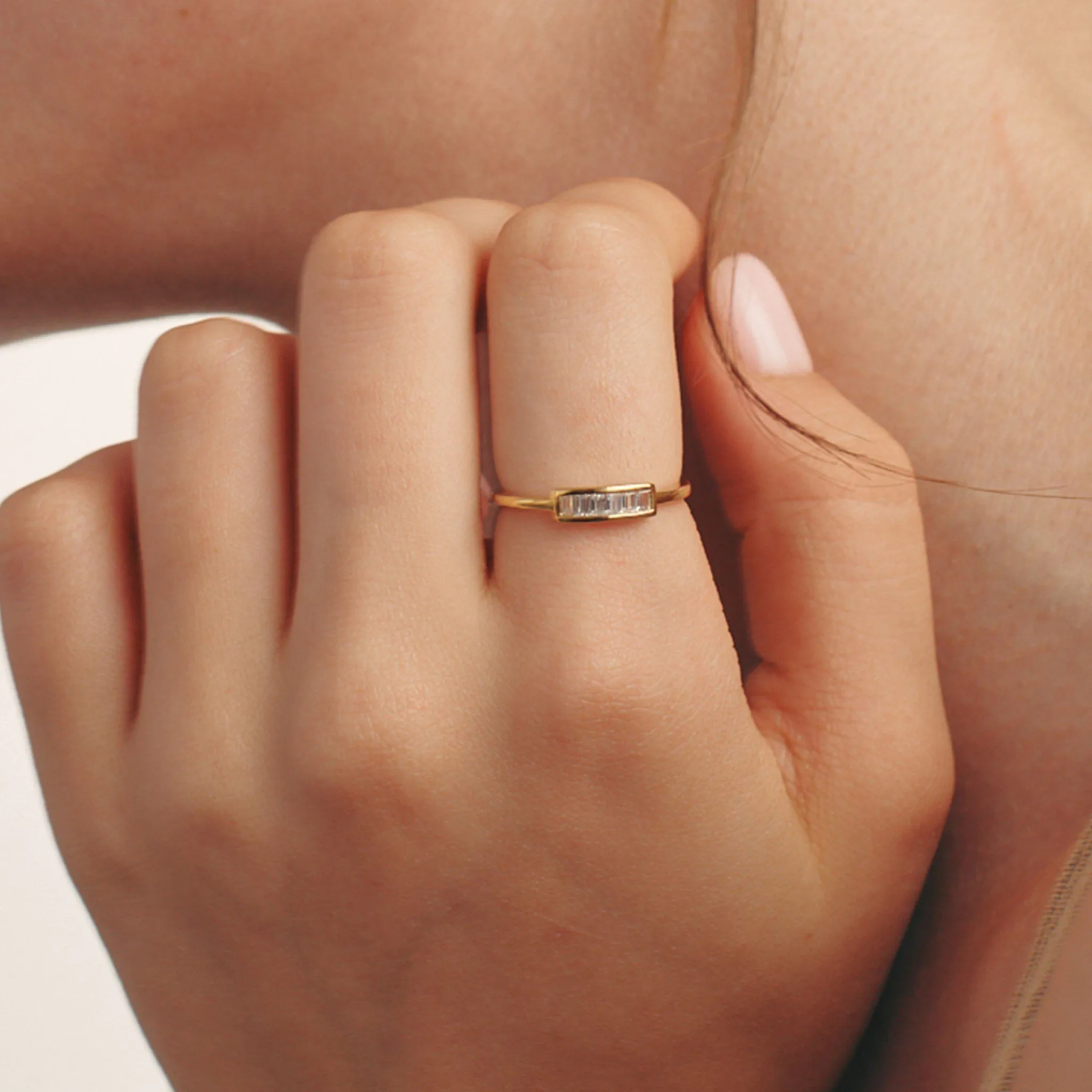 Diamond Frame Baguette Ring - 14K Rose Gold