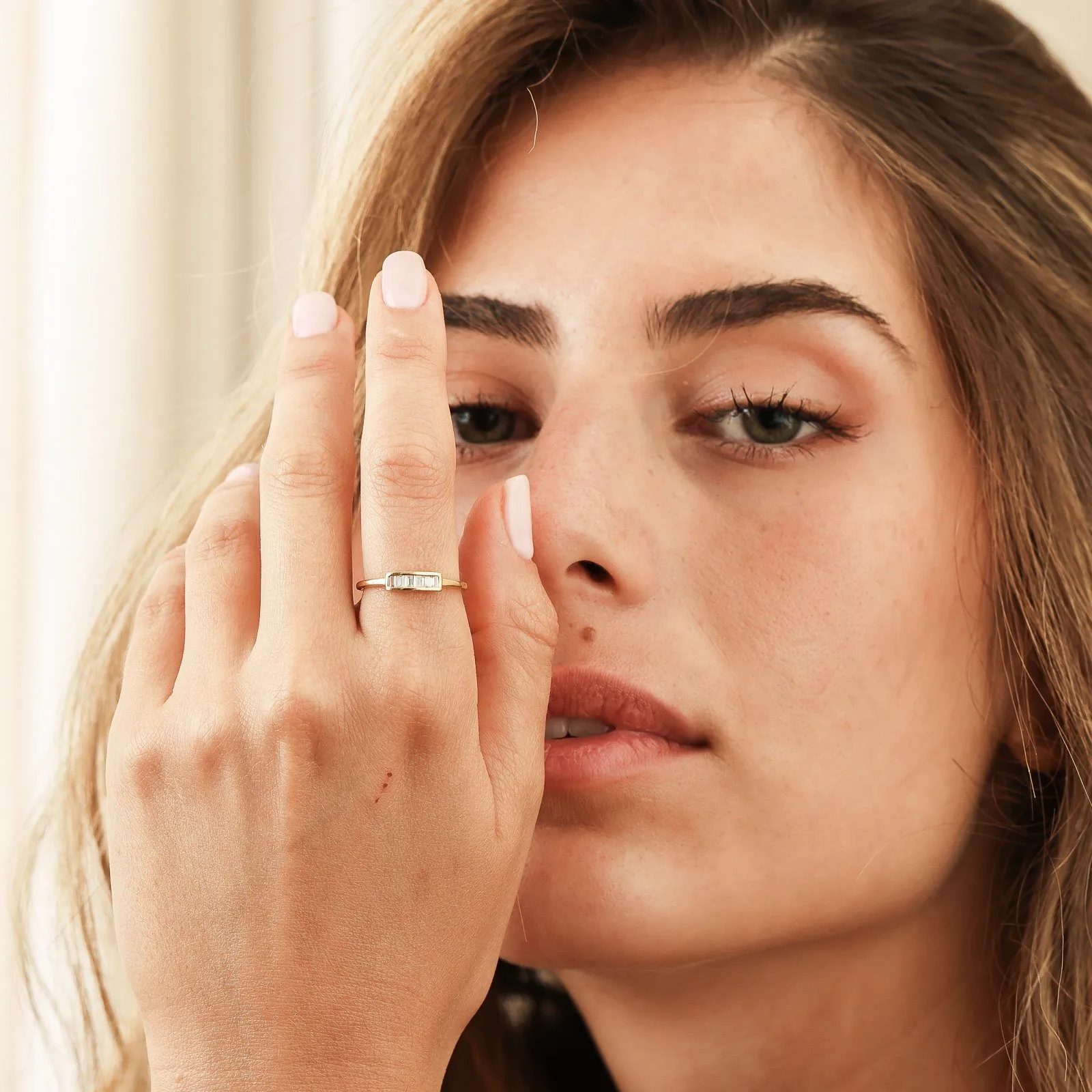 Diamond Frame Baguette Ring - 14K Rose Gold