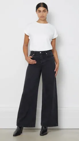 Full Length Wide Leg Jeans Black with Button Fly by Albaray