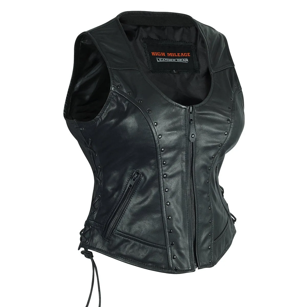 HML1043 High Mileage Ladies Lace Side Vest Adorned with Studs