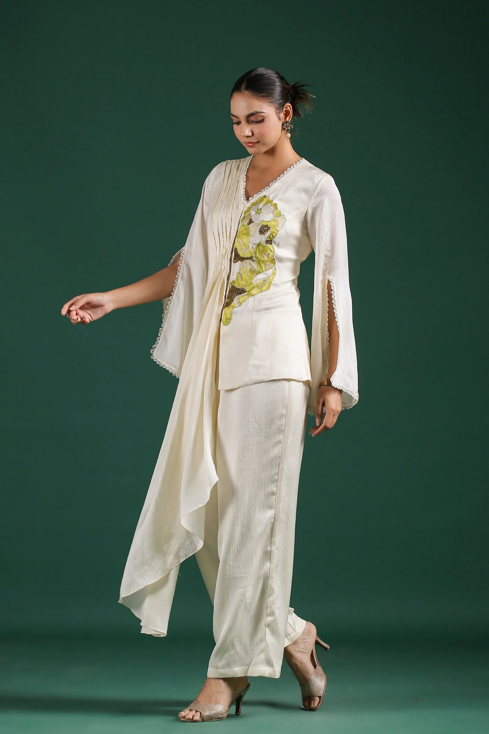 Ivory Embroidered Mulberry Silk Co-Ord Set