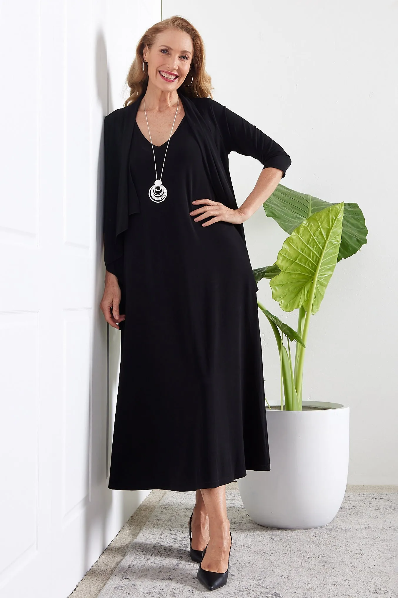 Kathleen A-Line Stretch Midi - Black