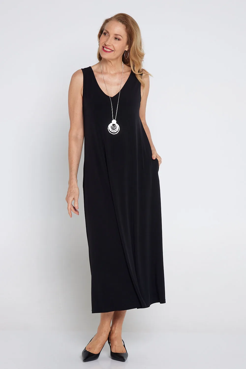 Kathleen A-Line Stretch Midi - Black