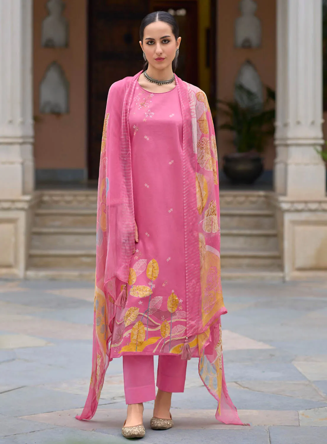 Kilory Pink Unstitched Cotton Salwar Suit Material for Women