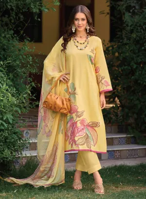 Kilory Pure Lawn Cotton Yellow Unstitched Suit Dress Material for Women