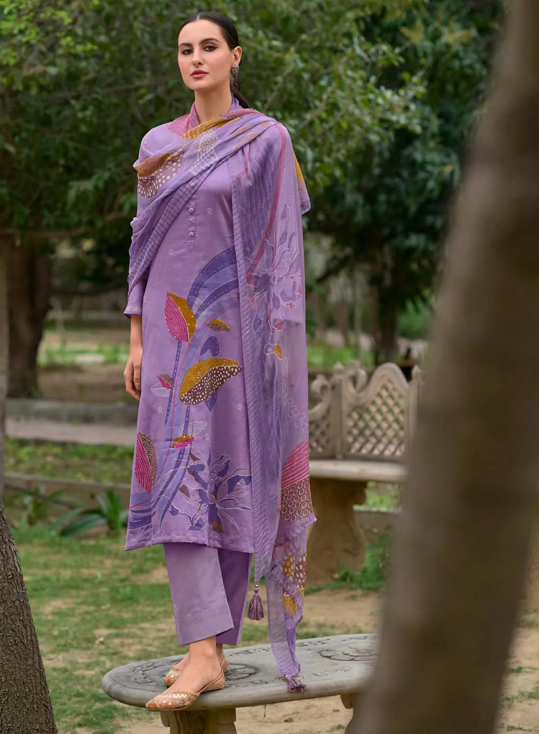 Kilory Purple Unstitched Cotton Suit Dress Material for Women