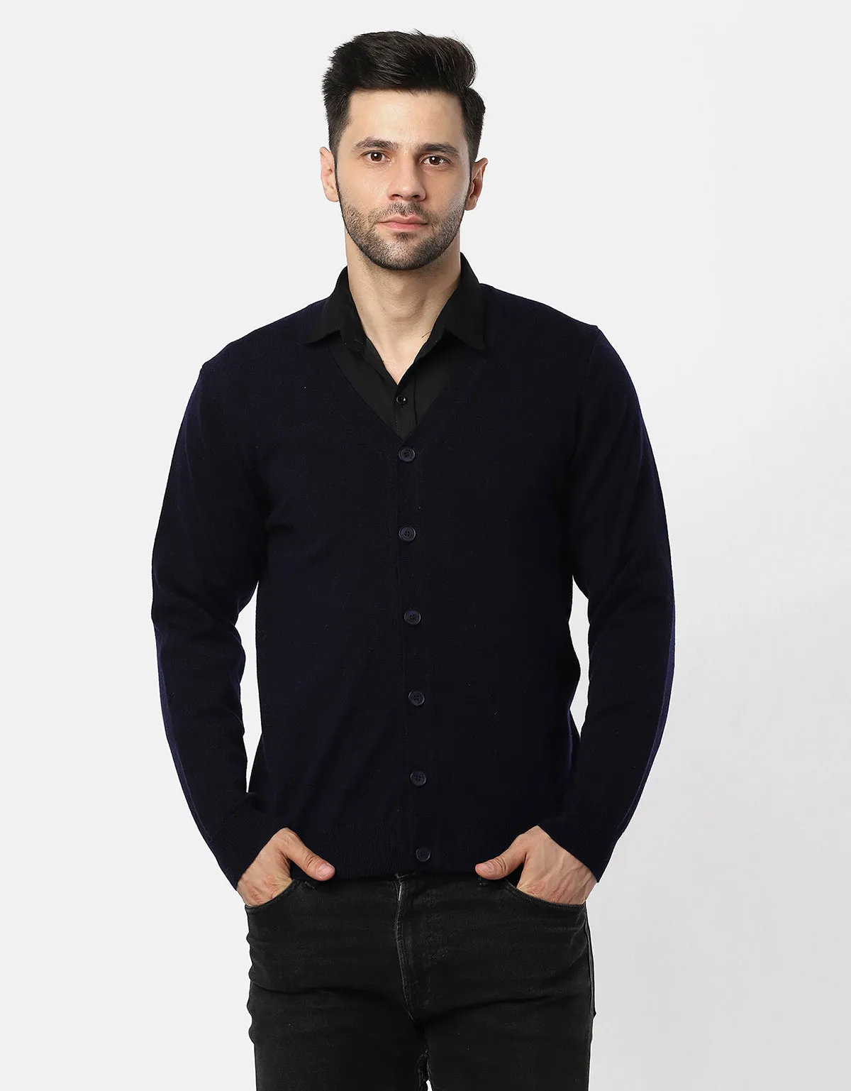 Knitted V-Neck Gents Pullover With Front Buttons