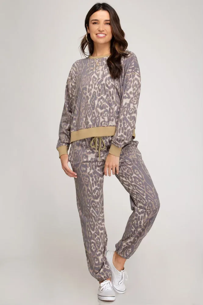 Krista Animal Print Joggers - Taupe