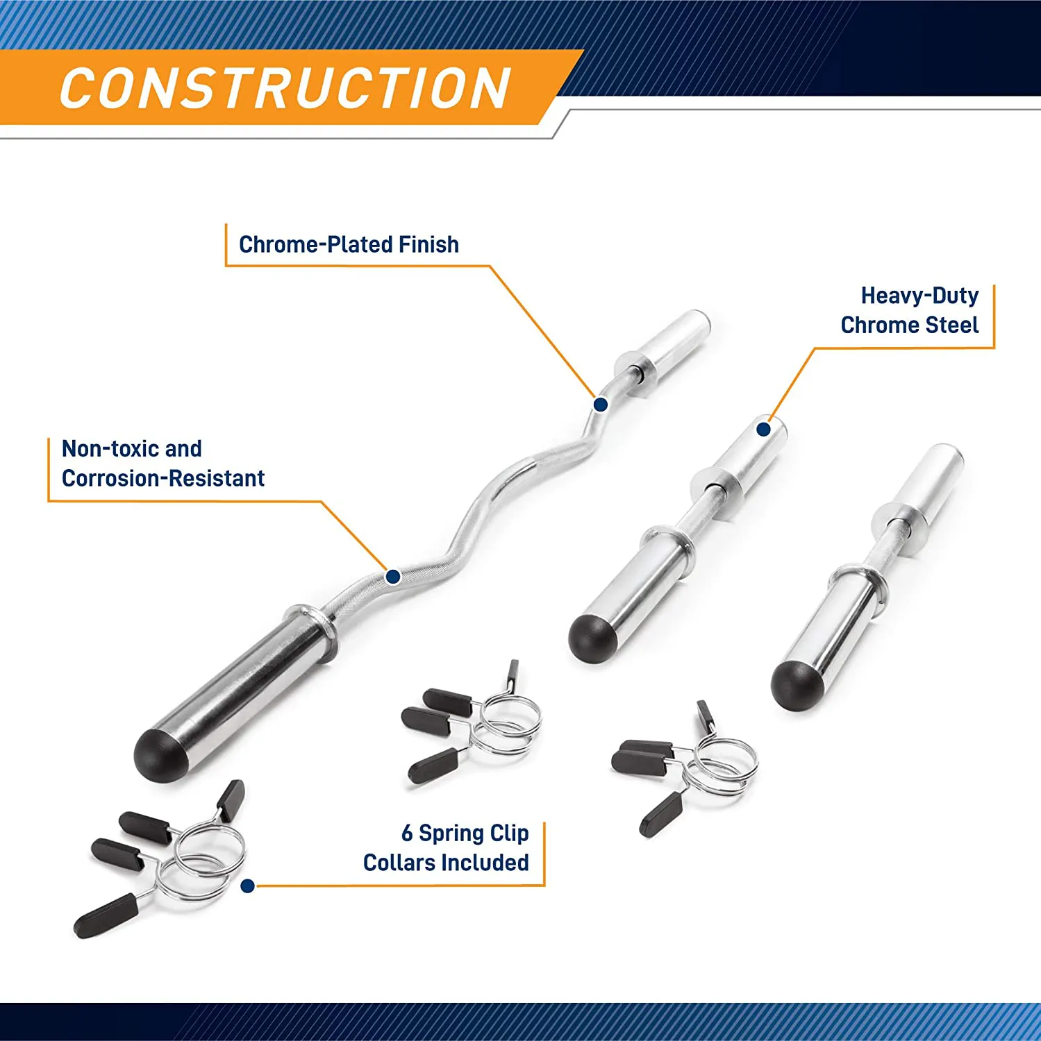 Marcy Olympic Hollow Bar Kit Chrome Curl Bar Dumbbell Handles and Spring Collars ODC-21