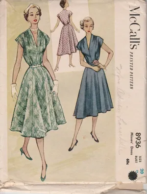 McCall's 8936 Ladies Shirtwaist Dress Vintage 1950's Sewing Pattern