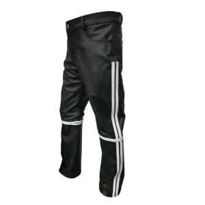 Mens Bikers Style Jeans Black And White Leather Pants (Free P&P In Uk)