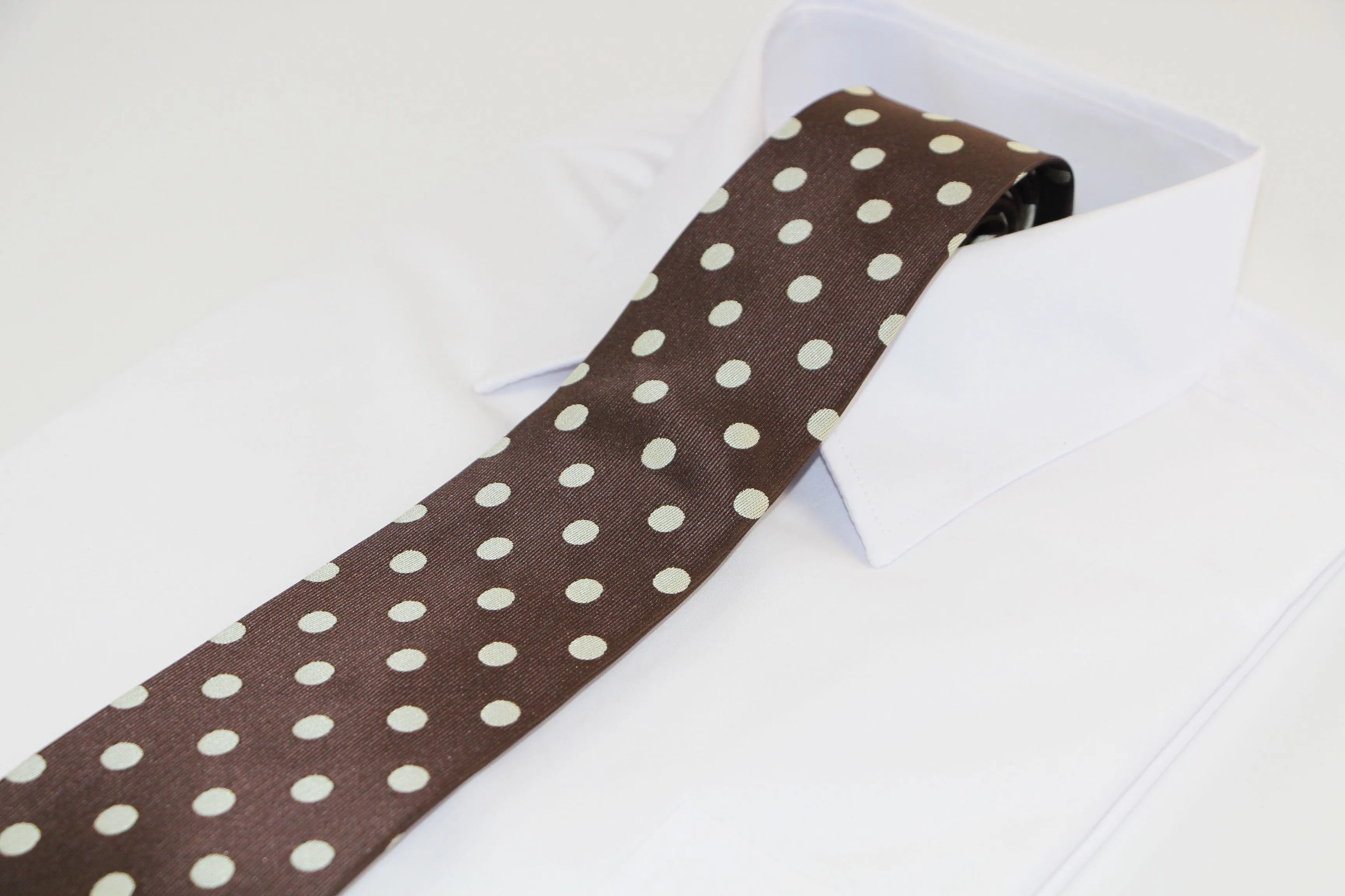 Mens Brown & Gold Polka Dot Patterned 8cm Neck Tie