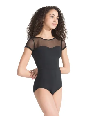 Meryl Mesh Yoke Short Sleeve Leotard