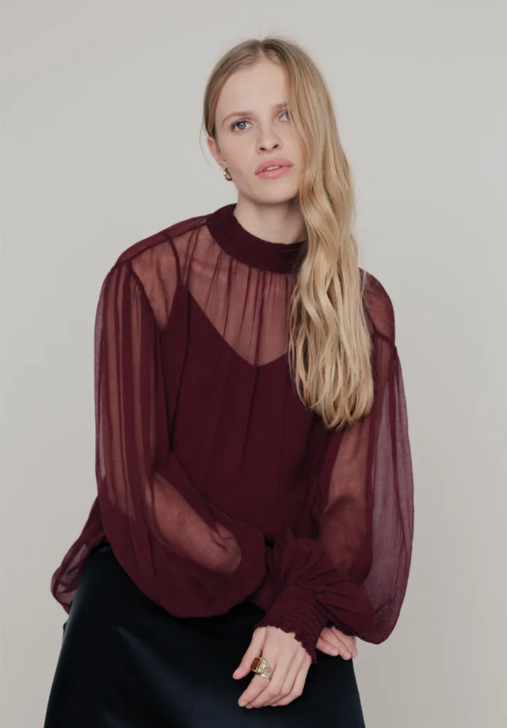 Molly Turtle Neck Blouse In Burgundy