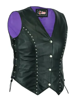 New Style Motorcycle Biker Leather Vest Waistcoat Ladies, Women