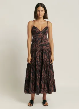 Nomade Tiered Maxi Dress - Burnt Clay/Black