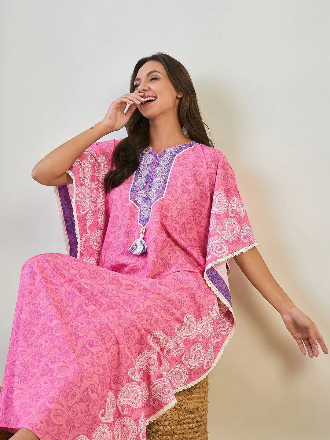 Pink Paisley Loungewear Kaftan