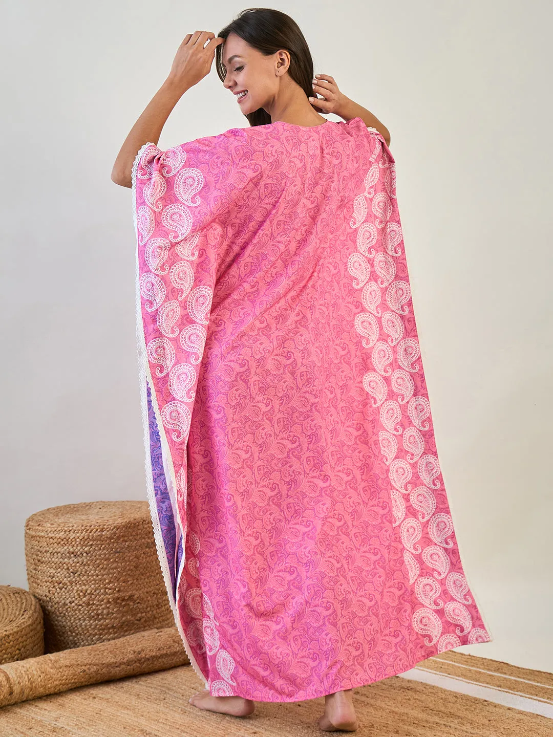 Pink Paisley Loungewear Kaftan