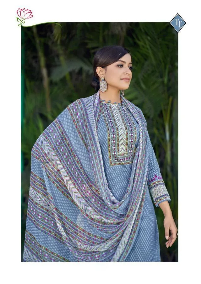 Pure lawn Unstitched Blue Suit with dupatta for women