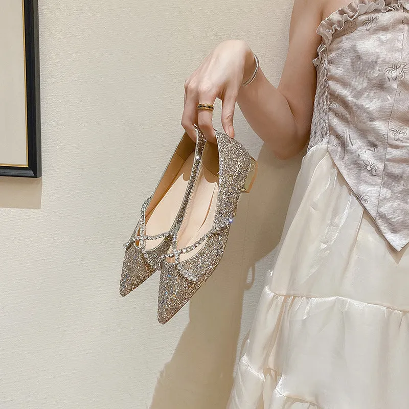 Temperament Flat Wedding Shoes with Diamonds