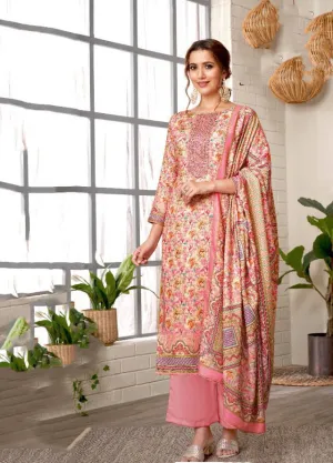 Unstitched Pashmina With Embroidery Pink Winter Suit